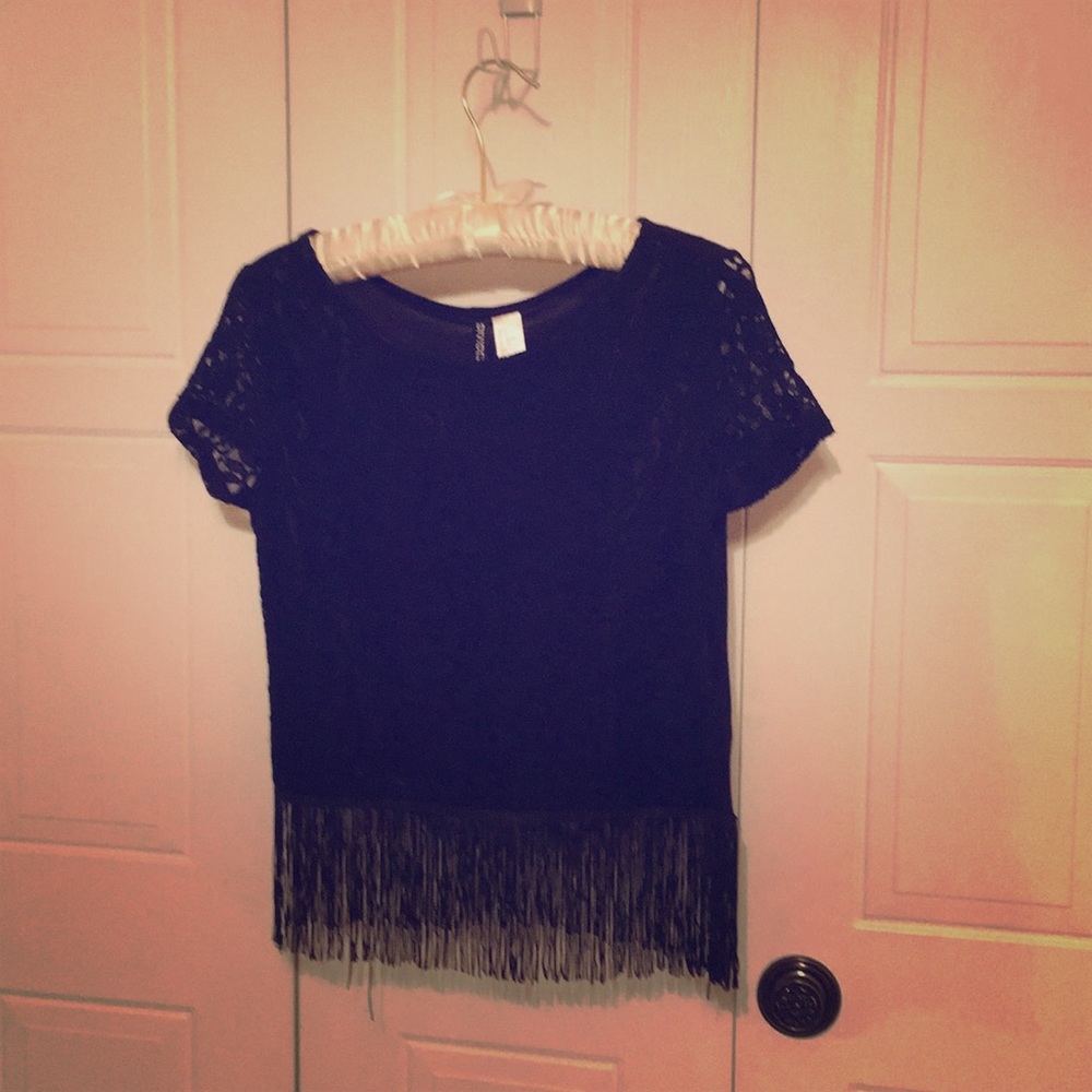 H&M black lace fringe top